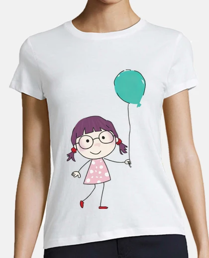 T-shirt ragazza con palloncino verde e occhiali con scollo a v