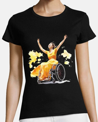T-shirt ragazza di vita della donna disabile su sedia a rotelle