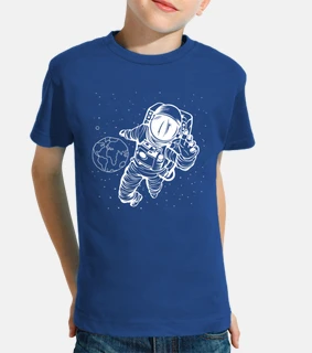ragazzo, manica corta, blu reale, astronauta
