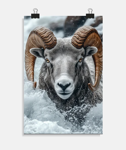 Poster Ram Wild Animal Portrait In A Natural