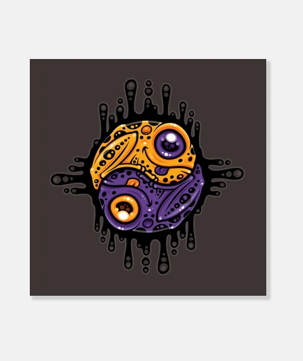 Stampa rana freccia velenosa viola e oro yin yang