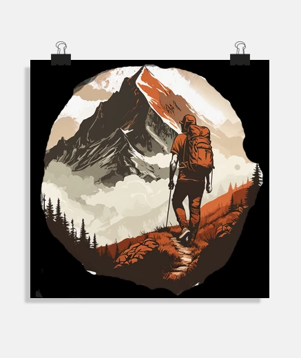 Poster randonnée en montagne trail alpinisme sac de rando étape d 