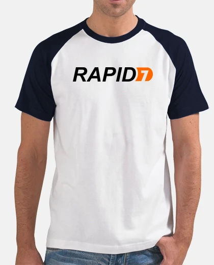 T-shirt rapid7 logo. t-shirt bianca maniche nere.