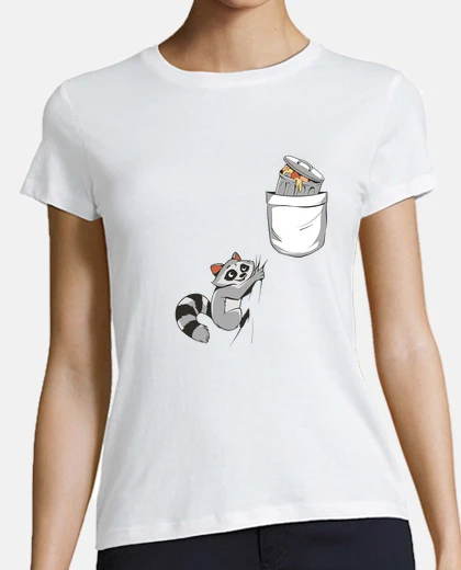 Tee-shirt Raton laveur qui fouille poubelle poche