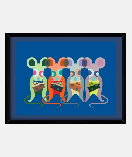 Cuadro ratoncitos y su queso, pop-art, abstracción de carteles