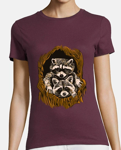 Tee-shirt ratons laveurs sortant d un tronc d arbre