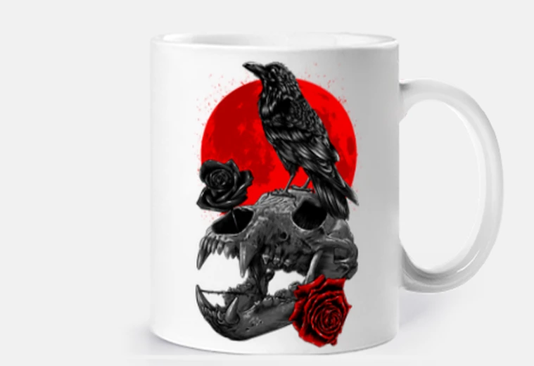 Cup raven skull bear moon