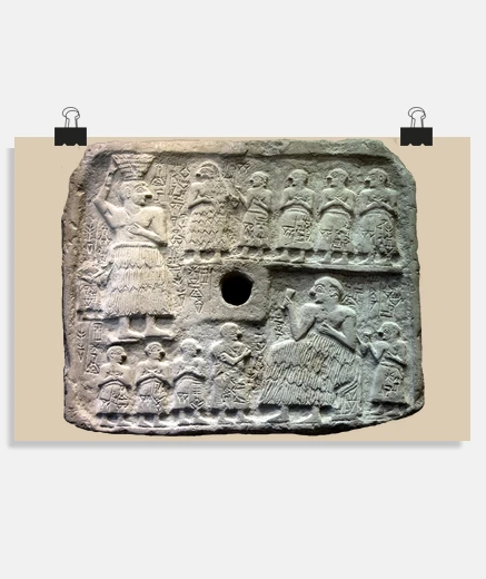 Poster Re Ur-Nanshe di Lagash in processione rituale, tavoletta sumerica cuneiforme