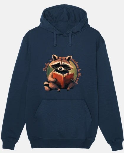 Hoodie reading-loving raccoon