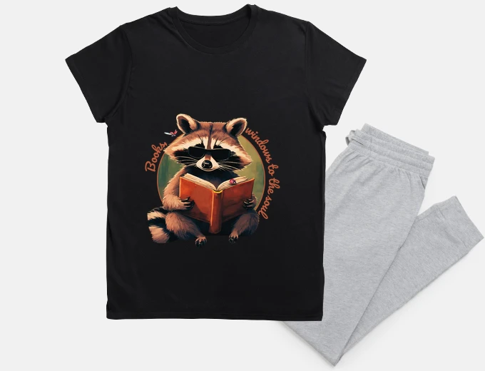 Pyjama reading-loving raccoon