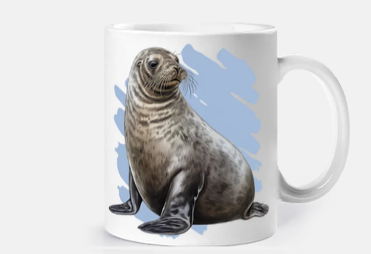 Cup realistic seal hd drawing of iceland cup breakfast coffee croissants tea infusion too cute