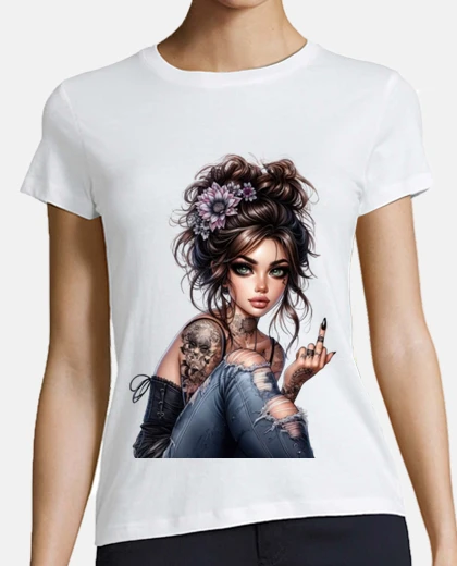 T-shirt rebellious young girl student punk v neck