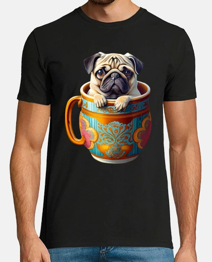 Camiseta Recorte mágico de pug en una taza
