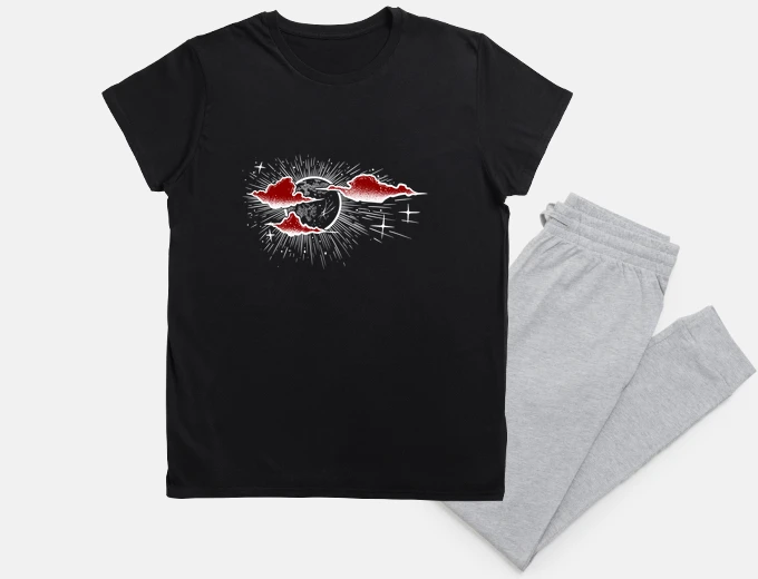 Pyjama red and white clouds line art dotwork t