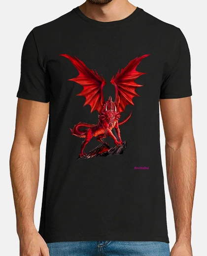 T-shirt red dragon, man, manga , black, extra quality