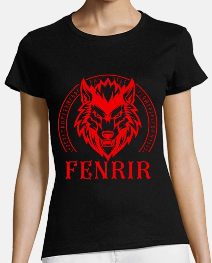 Playera red fenrir wolf with viking runes of