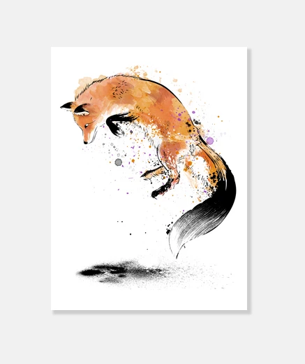 Wall red fox jumping into snow