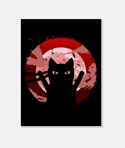 Wall red moon ninja cat