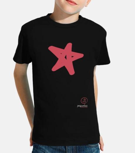 Kids red star - girl, short sleeve, black
