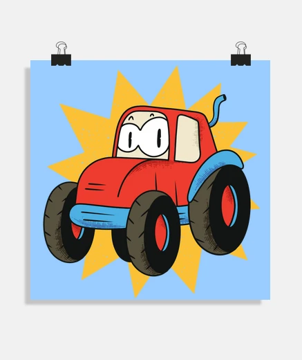 Poster red tractor for children from 2 years old poster decoration baby child room studio workshop classroo