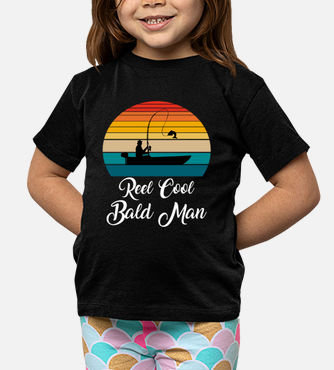 Reel cool bald man fishing gifts kids t-shirt