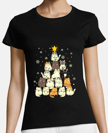 Playera regalos de navidad divertidos gato árbo