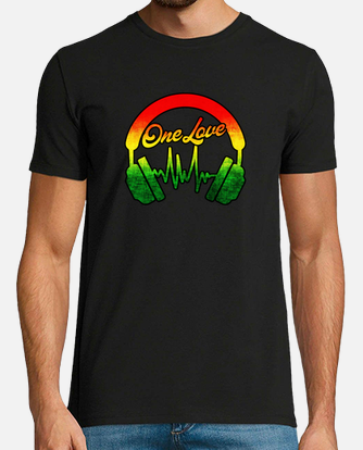 One Love Shirt Rastafarian Headphones Reggae Jamaican Pride 