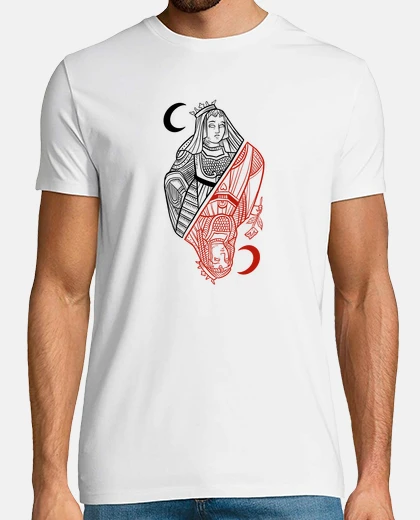 T-shirt regina di cuori nera e rossa con luna