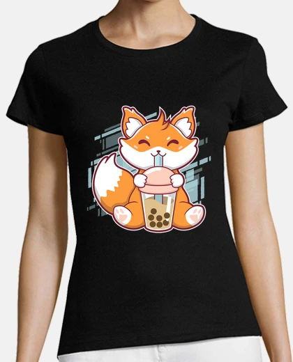 Tee-shirt Renard Mignon Boba Fox Bubble Tea Kawai