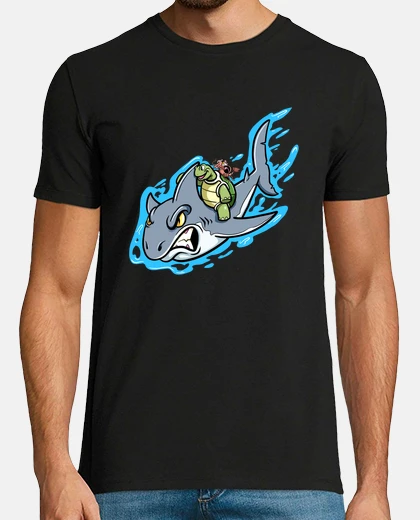 Tee-shirt requin nage avec tortue et crabe