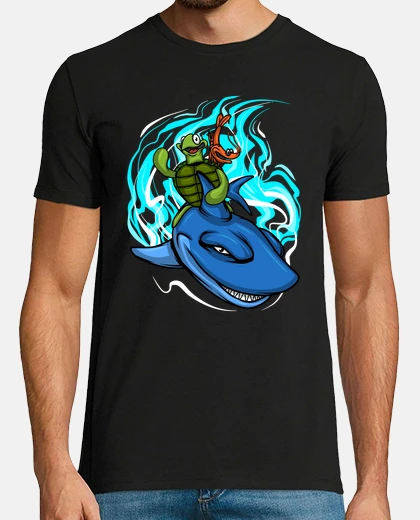 Tee-shirt requin nage avec tortue et crabe