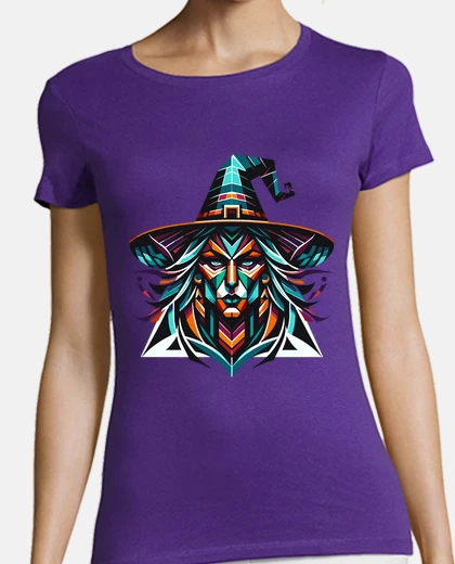Playera Retrato de Bruja Geométrico Abstracto