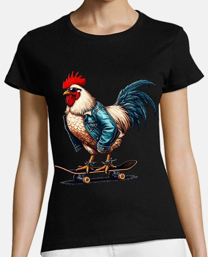 Playera retro cool rooster skateboarder