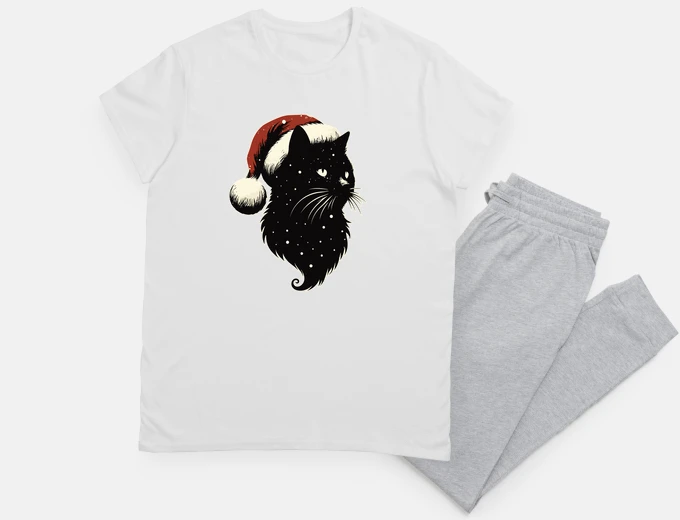 Pyjama Retro cosmic christmas black cat