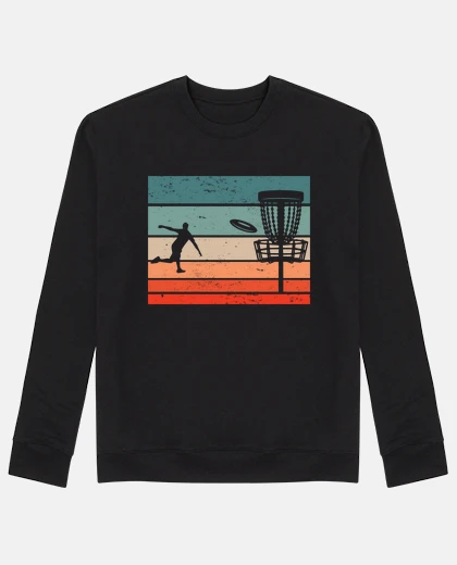 Hoodie retro disc golf player flying disc