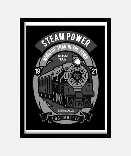 Framed retro frame classic locomotive steam power trains rail train