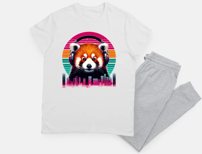 Pajama Retro Music Red Panda In Headphones