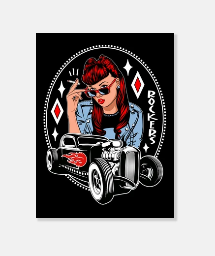 Wall retro pinup rockabilly rockers vintage hot rod rock and roll usa canvas