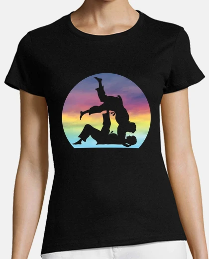 Camiseta retro puesta de sol chicas jiujitsu regalo luchando rodando mma
