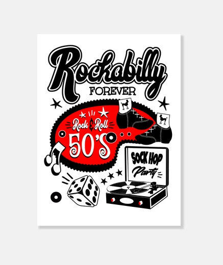 Wall retro rock rockabilly dance party rock n roll 1950s fifties sock hop canvas