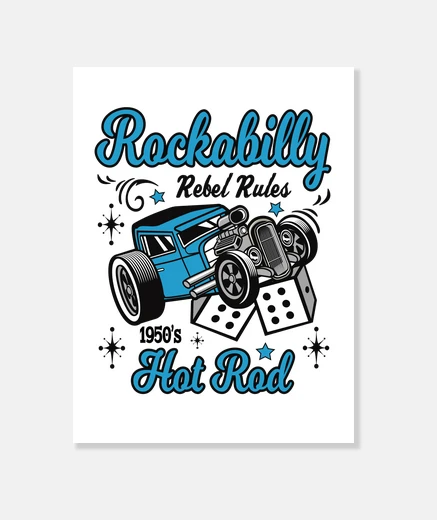 Wall retro rockabilly music hotrod 1950s vintage usa rock and roll american cars canvas