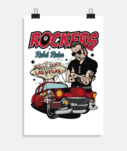 Poster retro rockers vintage rockabilly music usa rock and roll las vegas poster