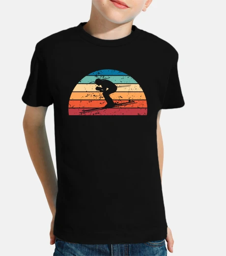 Kids Retro Skiing Sunset Vintage Skiier