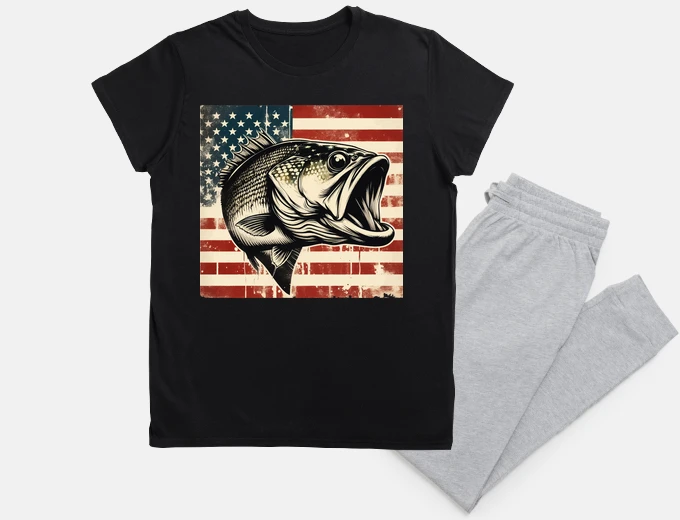 Pyjama Retro Vintage Bass Fishing on Flag