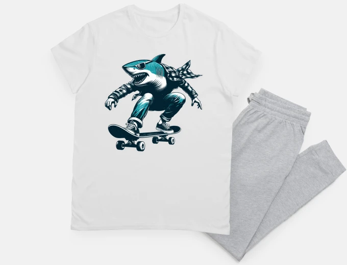 Pyjama Retro Vintage Shark Skateboarder