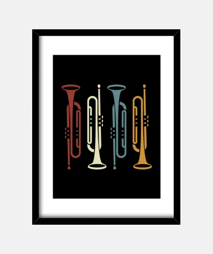 Framed retro vintage trumpet
