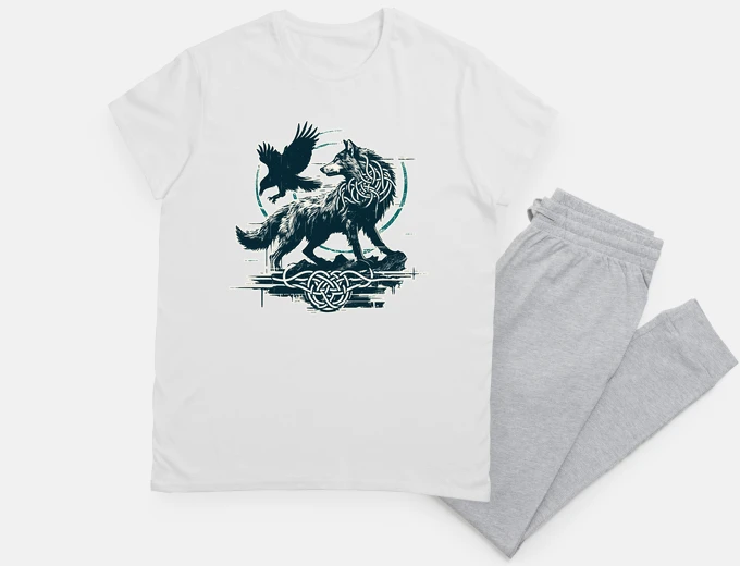 Pyjama Retro Vintage Wolf and Raven