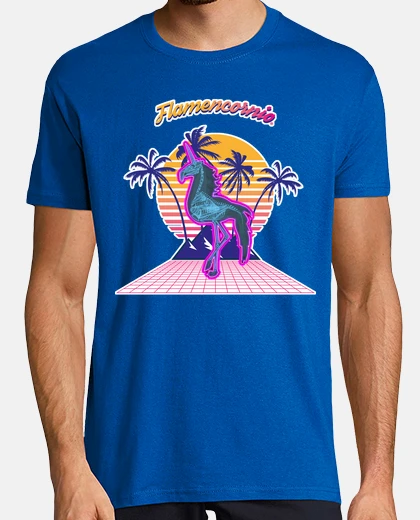 Camiseta retro80 ,Hombre, estilo retro, azul royal y blanca