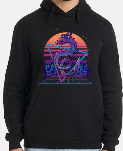 Sweat retrowave dragon esthétique - sweat à capuche