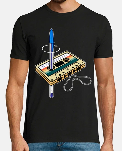 T-shirt rewind cassette pen bic gift father&#39;s day eighties retro 80s vintage 90s